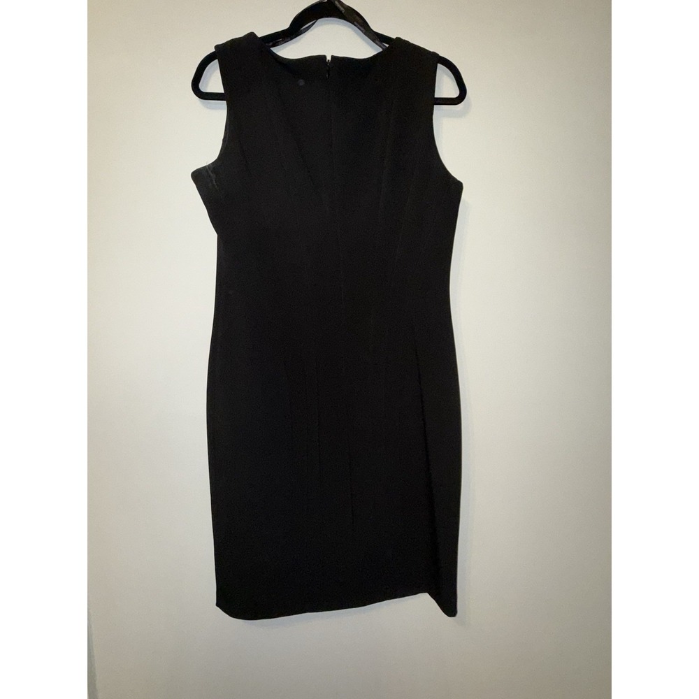 Calvin Klein Sleeveless Dress Size 12 Black Split V-neck Sheath Style